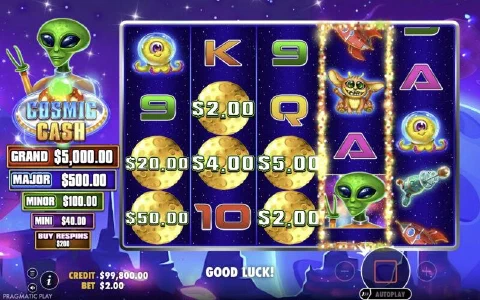 Six money moons with cash values landing across the Cosmic Cash reels to trigger the respins